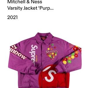 Mitchell & Ness Purple Varsity Jacket with Skittles Design